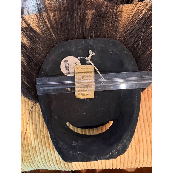 Handcrafted Balinese Wooden Mask Natural Hair Vegan Wall Decor - Picture 2 of 5